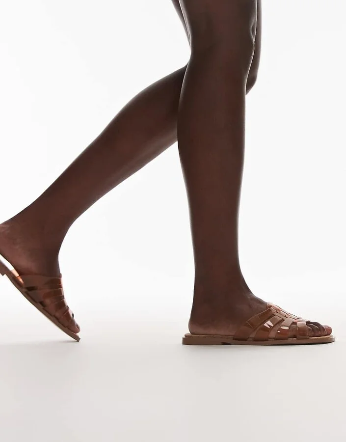 Topshop Kris jelly flat sandals in tan