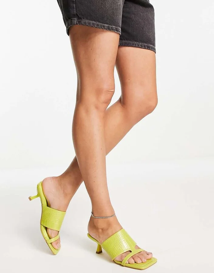Topshop Nellie mid heel mules in lime
