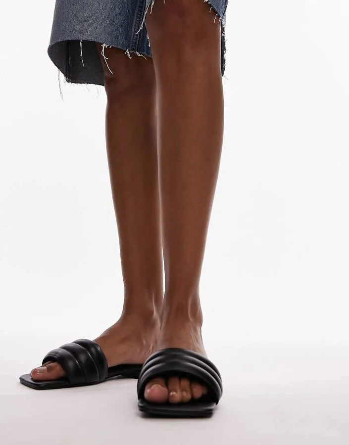 Topshop Pampas Padded Flat Sandals in Black - Image 4