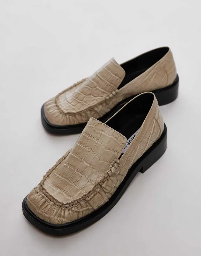 Topshop Premium Clover leather loafers with ruched detail in off white