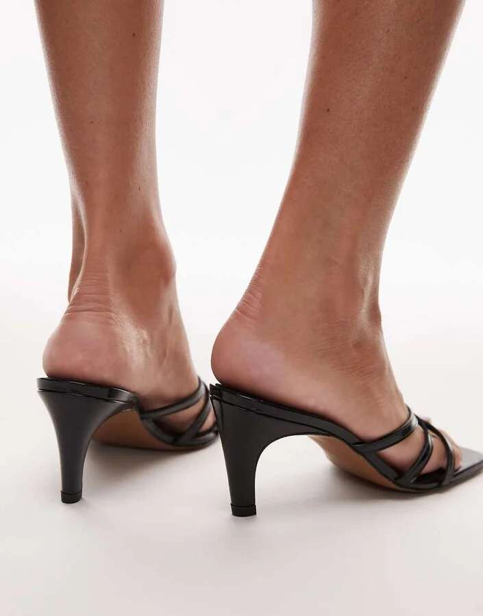Topshop Premium Ida strappy heeled leather sandals in black - Image 4
