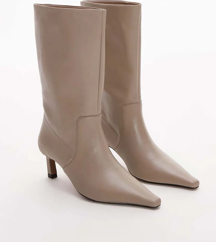 Topshop Tiggy premium leather tube boot in mink - Image 2