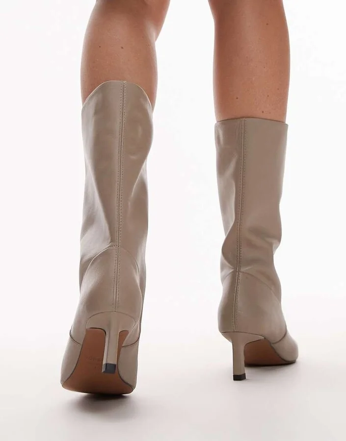 Topshop Tiggy premium leather tube boot in mink - Image 4