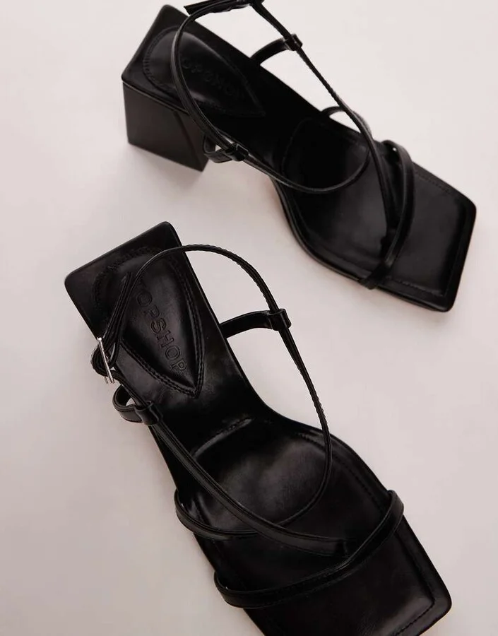 Topshop Wide Fit Gabby strappy block heel sandals in black - Image 3