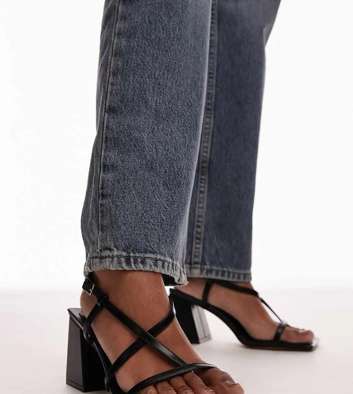 Topshop Wide Fit Gabby strappy block heel sandals in black