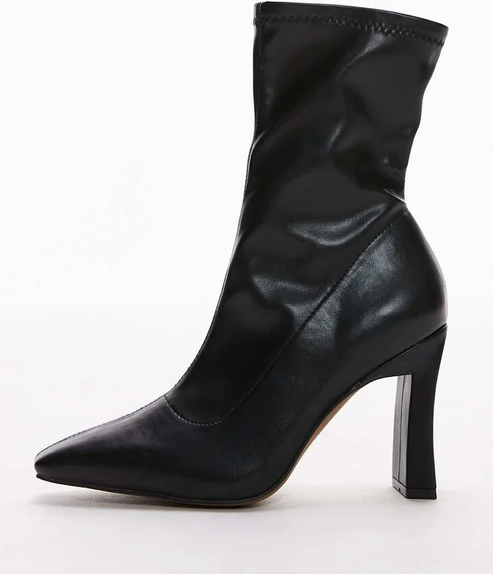 Topshop Wide Fit Orry high heeled boots with pointed toe in black - Image 4
