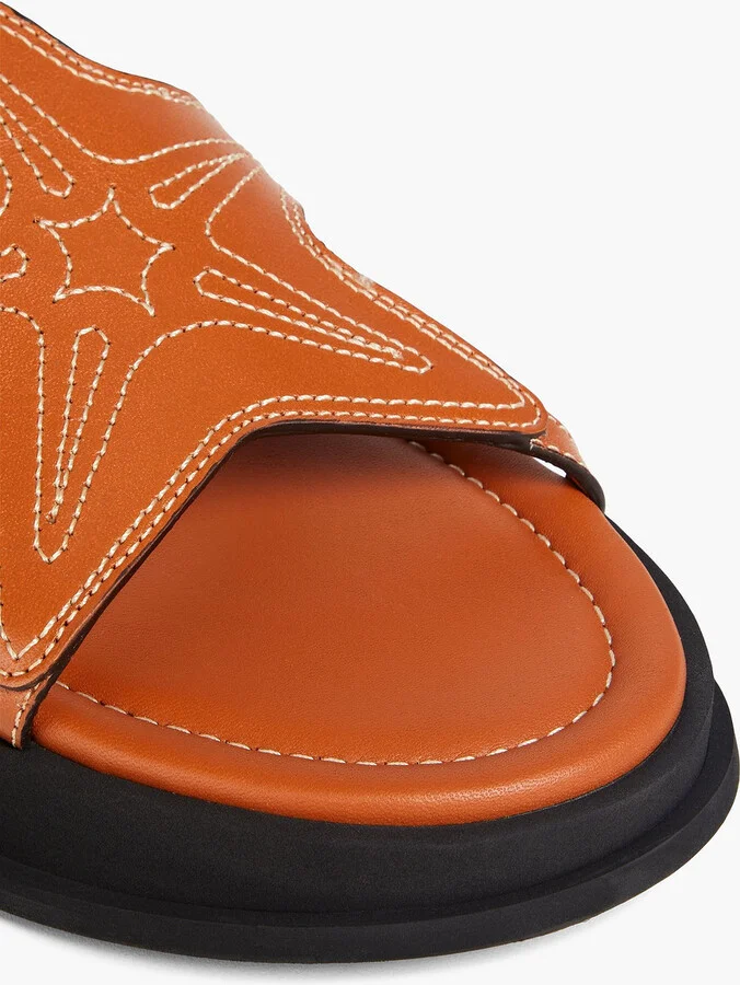 Topstitched leather sandals - Image 4