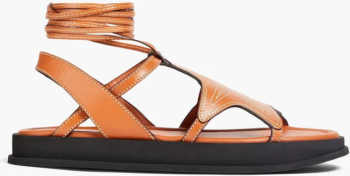 Topstitched leather sandals