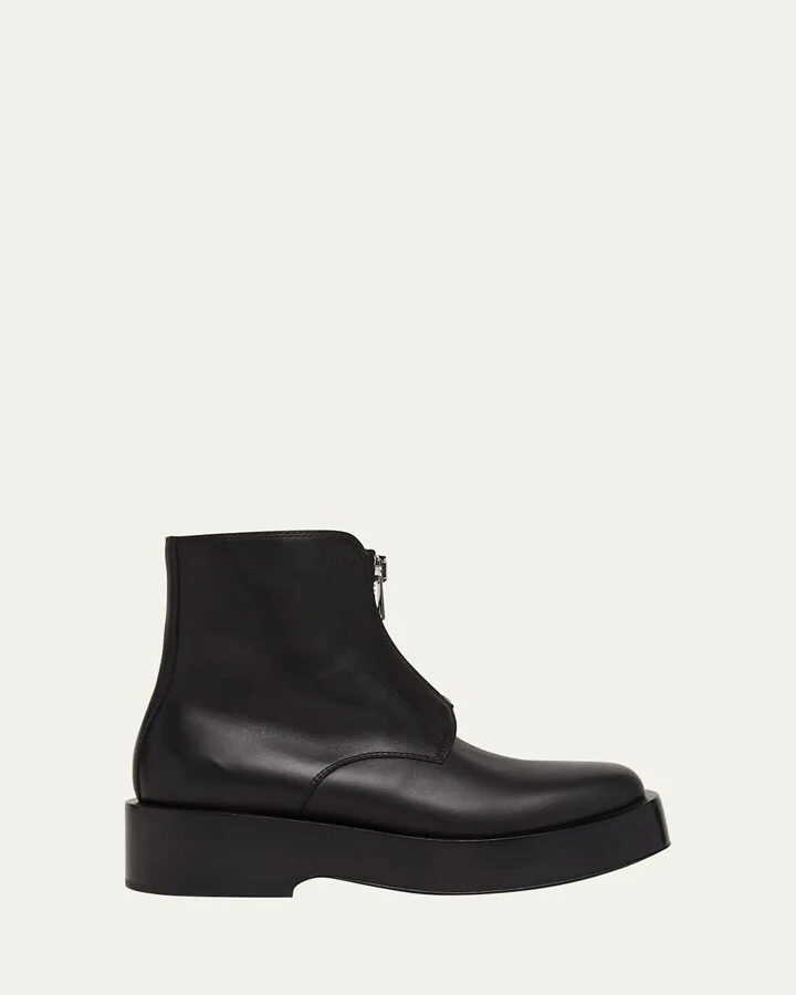 Torino Leather Front-Zip Ankle Boots