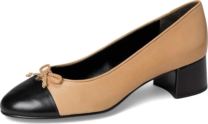 Tory Burch 45 mm Cap-Toe Pump Women's Shoes Ginger Shortbread/Perfect Black : 10 M, Leather/Synthetic - Image 5