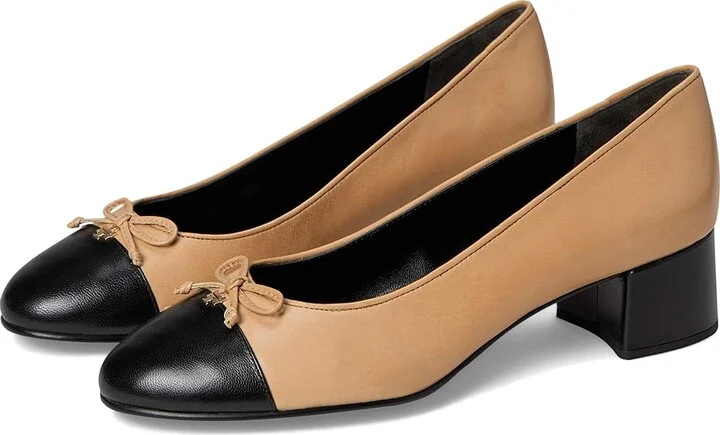 Tory Burch 45 mm Cap-Toe Pump Women's Shoes Ginger Shortbread/Perfect Black : 10 M, Leather/Synthetic