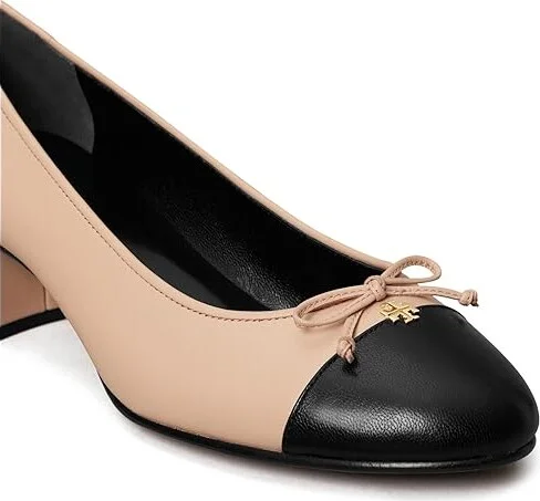 Tory Burch 45 mm Cap-Toe Pump Women's Shoes Rose Pink/ Perfect Black : 10 M, Leather/Synthetic - Image 3
