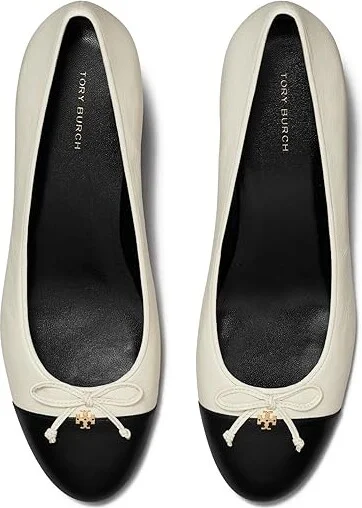 Tory Burch 45 mm Cap-Toe Pumps High Women's Heels Light Cream/Perfect Black : 5 M, Leather - Image 2