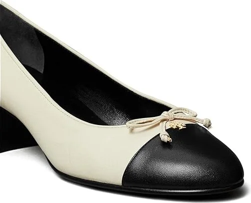 Tory Burch 45 mm Cap-Toe Pumps High Women's Heels Light Cream/Perfect Black : 5 M, Leather - Image 3