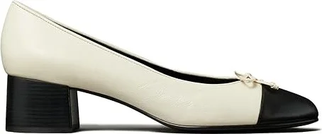 Tory Burch 45 mm Cap-Toe Pumps High Women's Heels Light Cream/Perfect Black : 5 M, Leather - Image 4