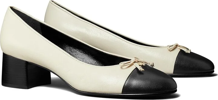 Tory Burch 45 mm Cap-Toe Pumps High Women's Heels Light Cream/Perfect Black : 5 M, Leather