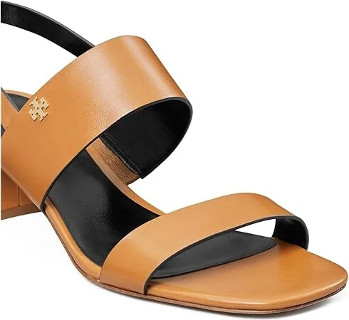 Tory Burch 50 mm Double T Heel Sandals Women's Sandals Caramel Corn/Perfect Black : 5 M, Leather - Image 3