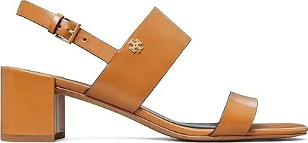 Tory Burch 50 mm Double T Heel Sandals Women's Sandals Caramel Corn/Perfect Black : 5 M, Leather - Image 4