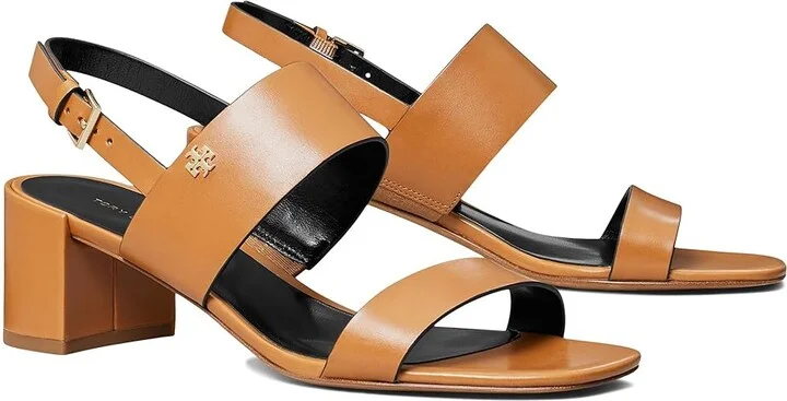 Tory Burch 50 mm Double T Heel Sandals Women's Sandals Caramel Corn/Perfect Black : 5 M, Leather