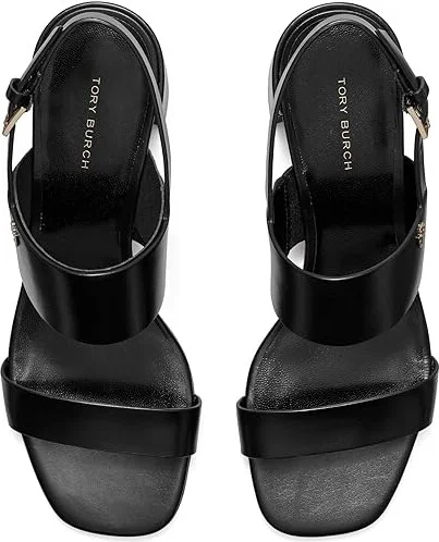 Tory Burch 50 mm Double T Heel Sandals Women's Sandals Perfect Black/Perfect Black : 5 M, Leather - Image 2