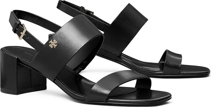 Tory Burch 50 mm Double T Heel Sandals Women's Sandals Perfect Black/Perfect Black : 5 M, Leather