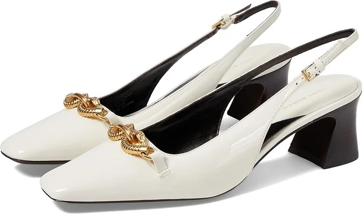 Tory Burch 55 mm Jessa Slingback Women's Shoes Light Cream/Gold : 10 M, Leather