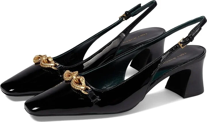 Tory Burch 55 mm Jessa Slingback Women's Shoes Perfect Black/Gold : 10 M, Leather