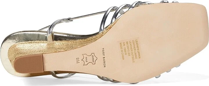 Tory Burch 75 mm Strap Wedge Sandals Women's Sandals Shiny Silver/Spark Gold/Spark Gold : 5 M, Leather - Image 3