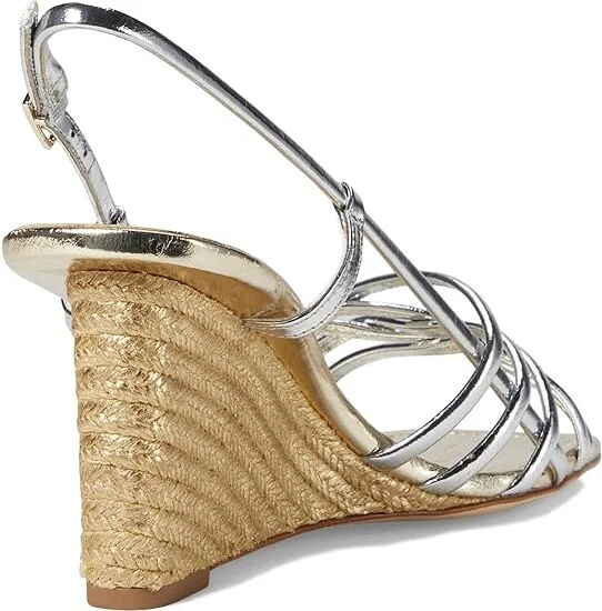 Tory Burch 75 mm Strap Wedge Sandals Women's Sandals Shiny Silver/Spark Gold/Spark Gold : 5 M, Leather - Image 4