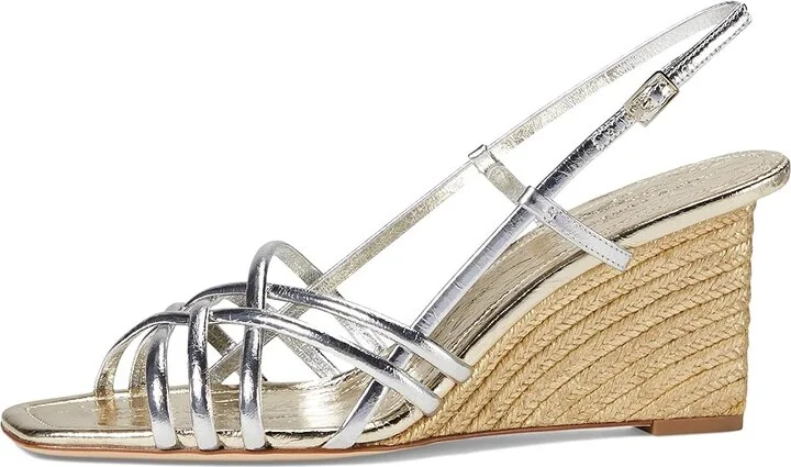 Tory Burch 75 mm Strap Wedge Sandals Women's Sandals Shiny Silver/Spark Gold/Spark Gold : 5 M, Leather - Image 5