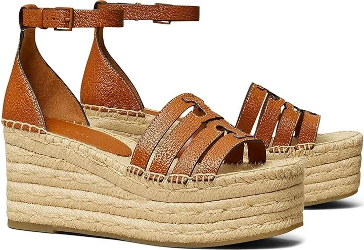 Tory Burch 80 mm Ines Cage Wedge Espadrille Women's Sandals Bourbon : 10 M, Leather/Rubber