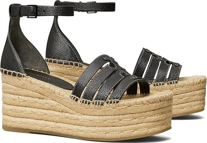 Tory Burch 80 mm Ines Cage Wedge Espadrille Women's Sandals Perfect Black : 10 M, Leather/Rubber