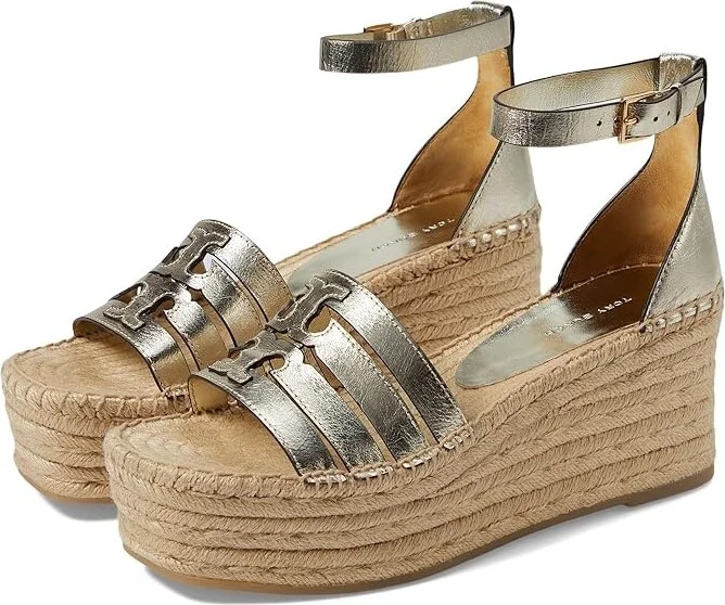 Tory Burch 80 mm Ines Cage Wedge Espadrille Women's Sandals Spark Gold : 9.5 M, Leather/Rubber