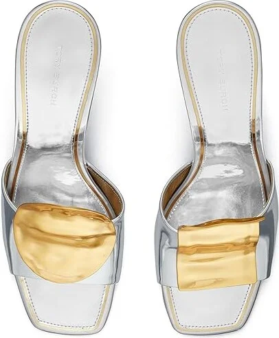 Tory Burch 80 mm Patos Mismatch Heel Sandal Women's Shoes Argento/Gold/Gold : 5 M, Leather - Image 2