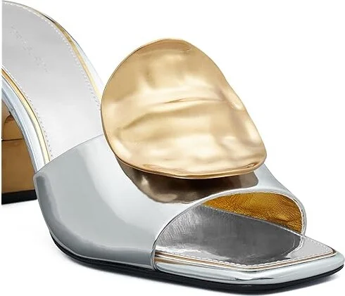 Tory Burch 80 mm Patos Mismatch Heel Sandal Women's Shoes Argento/Gold/Gold : 5 M, Leather - Image 3