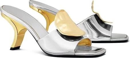 Tory Burch 80 mm Patos Mismatch Heel Sandal Women's Shoes Argento/Gold/Gold : 5 M, Leather