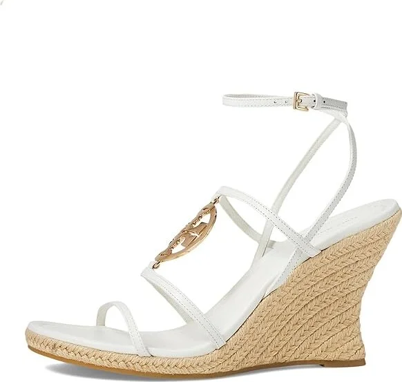 Tory Burch 85 mm Capri Miller Espadrille Wedge Women's Sandals Blanc/Gold : 7.5 M, Leather - Image 5