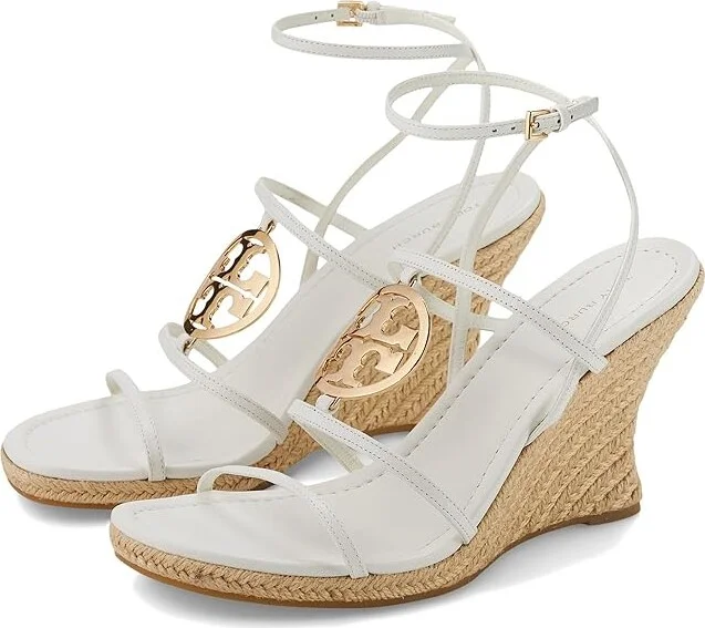 Tory Burch 85 mm Capri Miller Espadrille Wedge Women's Sandals Blanc/Gold : 7.5 M, Leather