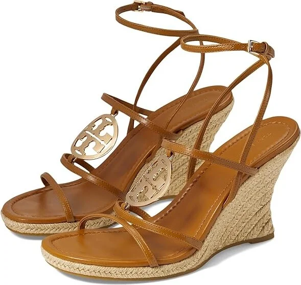 Tory Burch 85 mm Capri Miller Espadrille Wedge Women's Sandals Caramel Corn/Gold : 9.5 M, Leather