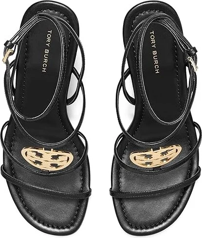 Tory Burch 85 mm Capri Miller Wedge Women's Sandals Perfect Black/Gold : 6 M, Leather - Image 2