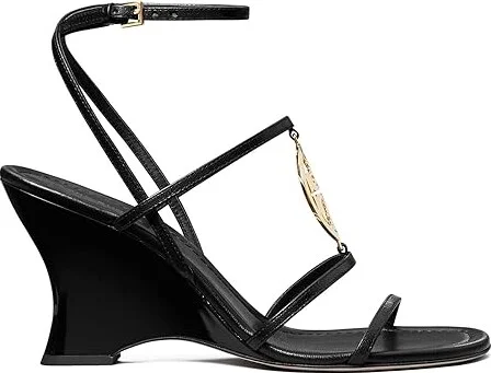 Tory Burch 85 mm Capri Miller Wedge Women's Sandals Perfect Black/Gold : 6 M, Leather - Image 4