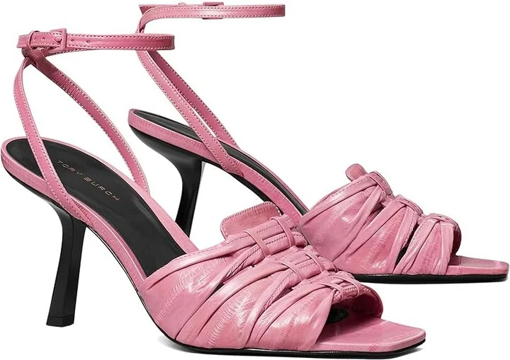 Tory Burch 85 mm Ruched Heel Sandals Women's Sandals Pink Bubblegum : 5 M, Leather