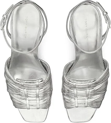 Tory Burch 85 mm Ruched Heel Sandals Women's Sandals Silver : 5 M, Leather - Image 2