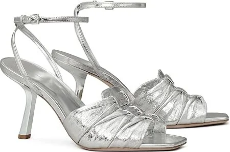 Tory Burch 85 mm Ruched Heel Sandals Women's Sandals Silver : 5 M, Leather
