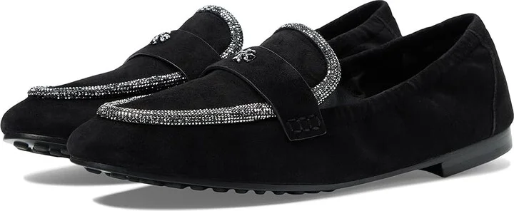 Tory Burch Ballet Loafer Women's Shoes Perfect Black/Crystal : 10 M, Suede