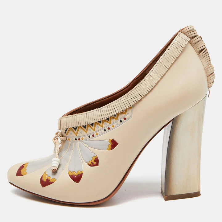 Tory Burch Beige Leather Ankle Booties Size 37.5