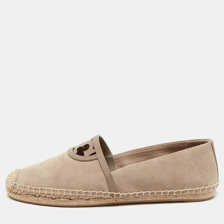 Tory Burch Beige Suede Sidney Espadrille Flats Size 38.5