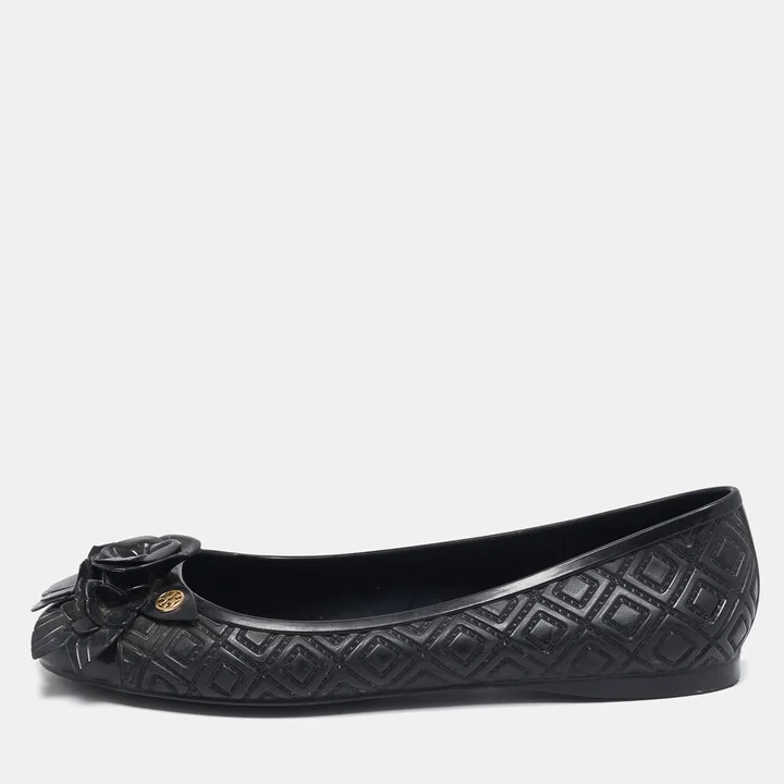 Tory Burch Black Jelly Blossom Ballet Flat Size 38.5