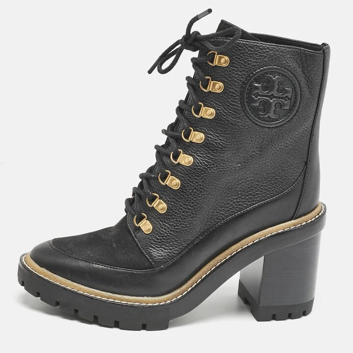 Tory Burch Black Leather and Nubuck Miller Ankle Boots Size 38.5
