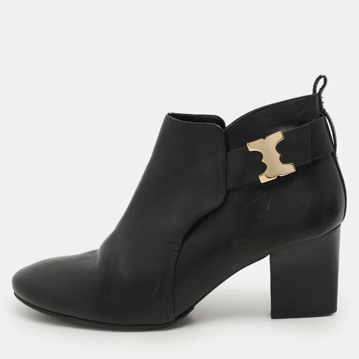 Tory Burch Black Leather Ankle Length Boots Size 41